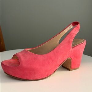 Eileen Fisher Coral Leather Nubuck Sling Back Platform Heel Open Toe Sandals 7